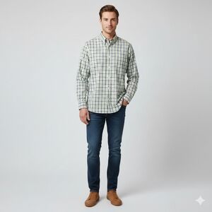 NWOT Eddie Bauer Relaxed Fit Wrinkle-Resistant Plaid Shirt M Blue Green Plaid